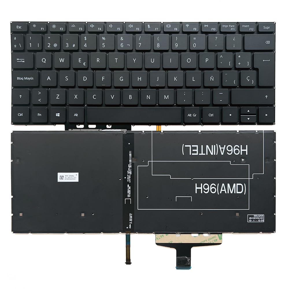 Teclado de portátil para Huawei MateBook 13 WRT-W29 WRT-W19 VLR W09 W19 WRTB-WFH9L WAH9L WFE9L HN-W19R W19L WRTB-WFE9L VLT-W50 W60 9Z.NEWBN.00Q con retroiluminación Diseño en español