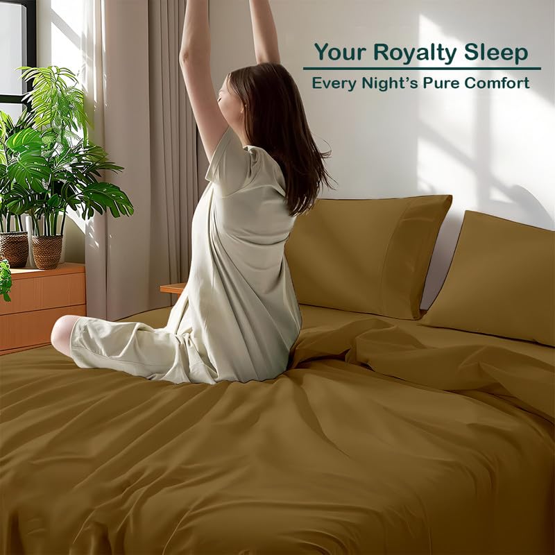 Image of Microfiber King Bed Sheet - Solid Color, Ultra-Soft Bedsheet for Bedroom, Lightweight Plain Bedsheet for King Bed 102x108 Inch, Beige