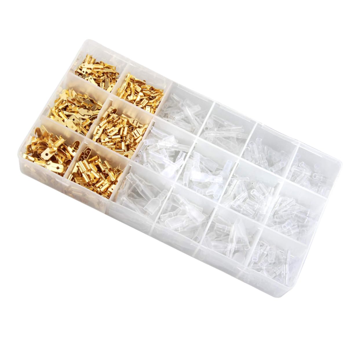 FUNOMOCYA 600pcs Insulated Terminal Wire Kit Insulated Crimp Terminal Spade Speaker Wire Connector Insulated Spade Crimp Cold Pressed Terminals Wire Crimp Terminal Block Copper Golden