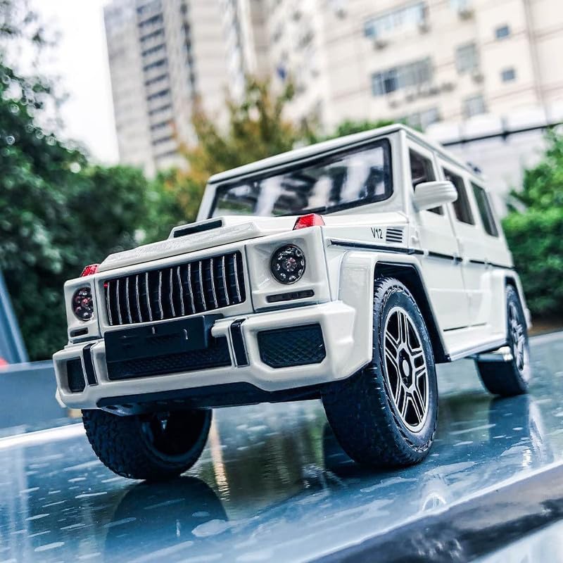 Image of Kids Model 1:24 G Wagon Die Cast Metal Car Pull Back Action Opening Doors with Realistic Engine Sound Lights Toy Car Gift for Boys -White