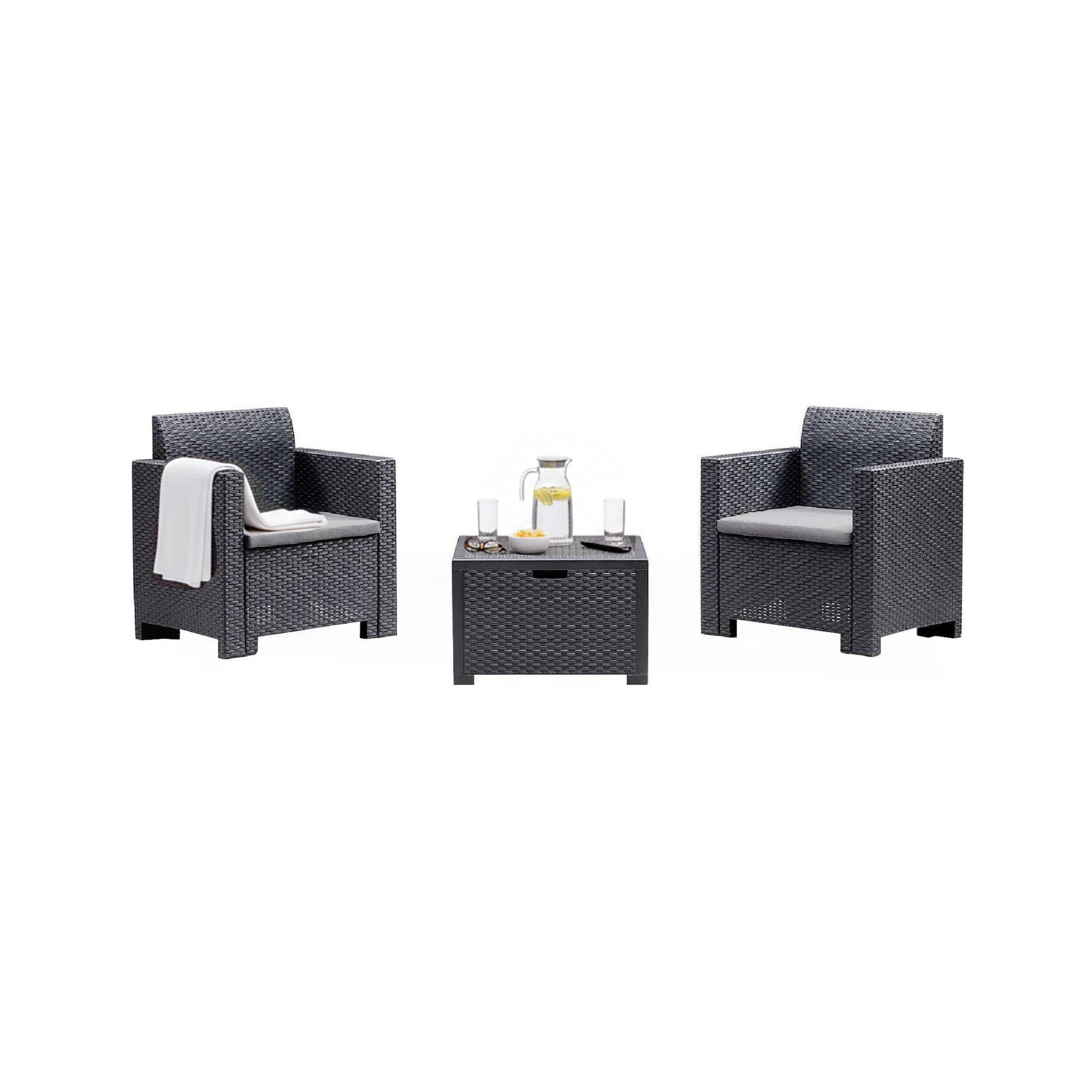 Dmora Salotto da Esterno Neptune, Set da Giardino con Cuscini, Salottino Indoor e Outdoor Effetto Rattan, 100% Made in Italy, Antracite