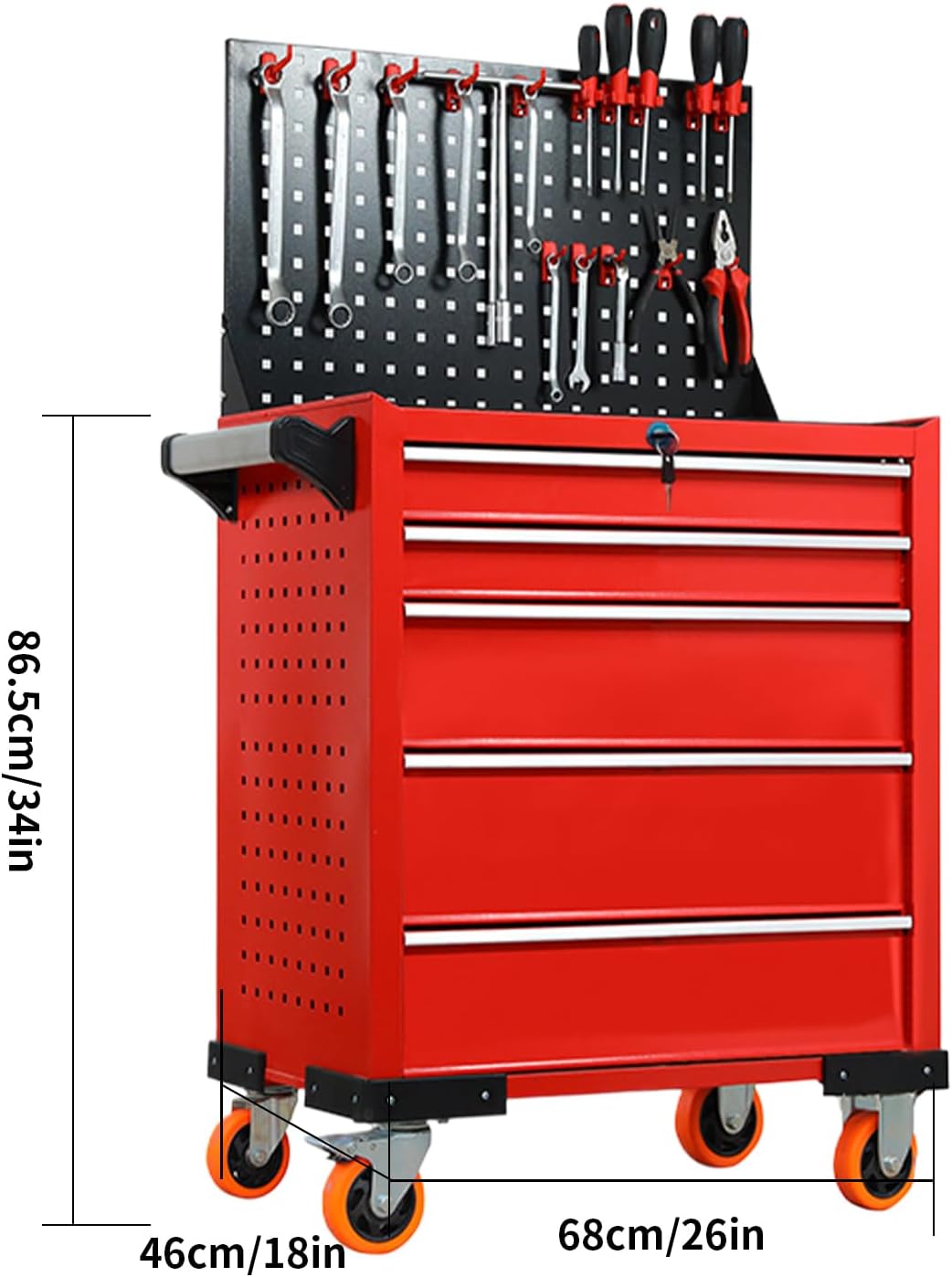 Rolling Tool Cabinet,5-Drawers Garage Tool Chest with Lock,Mobile Tool Storage Organizer for Warehouse Workshop（Red）