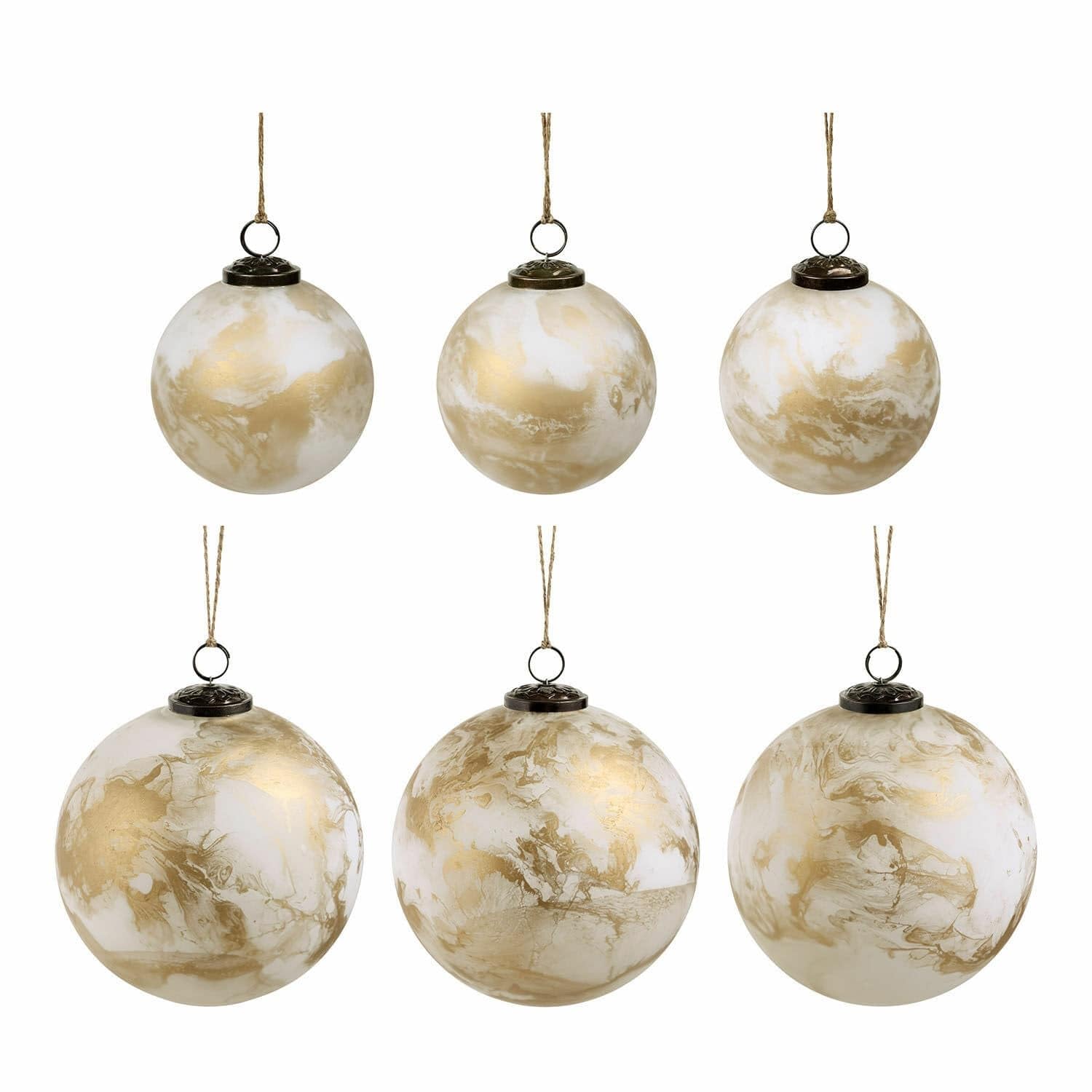 Loberon Weihnachtskugel 6er Set Nymeria, Creme/Gold | Zwei Größen, Handgemacht & Mundgeblasen, Mattes Finish, Festliche Stimmung, Christbaumschmuck, Weihnachten, Glas, Eisen