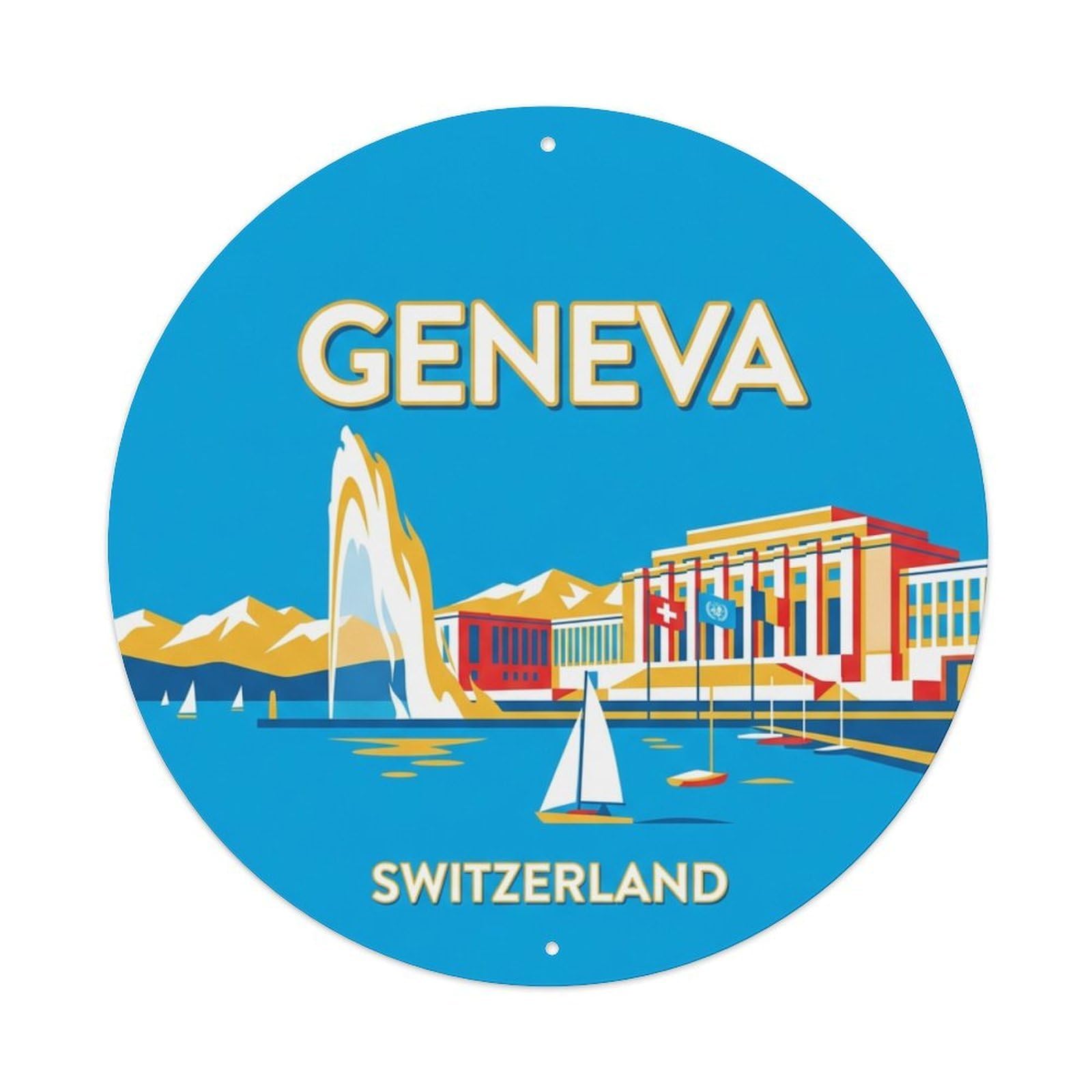 Galvaxio Style Retro Travel Switzerland Geneva Metal Tin Sign