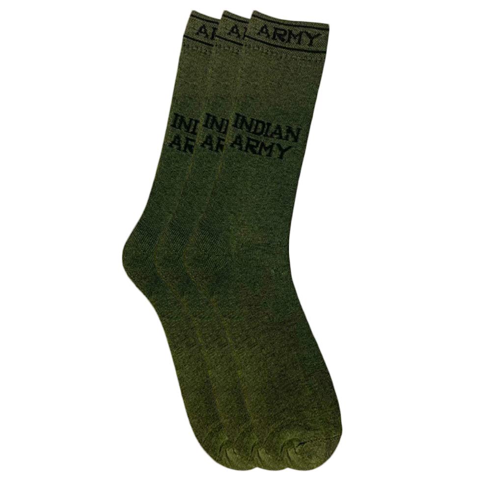 Cotson Men's Mid Calf Length Solid Cotton Olive Green Multicolored Indian Army Socks (Pack of 3 Pairs)-image-29