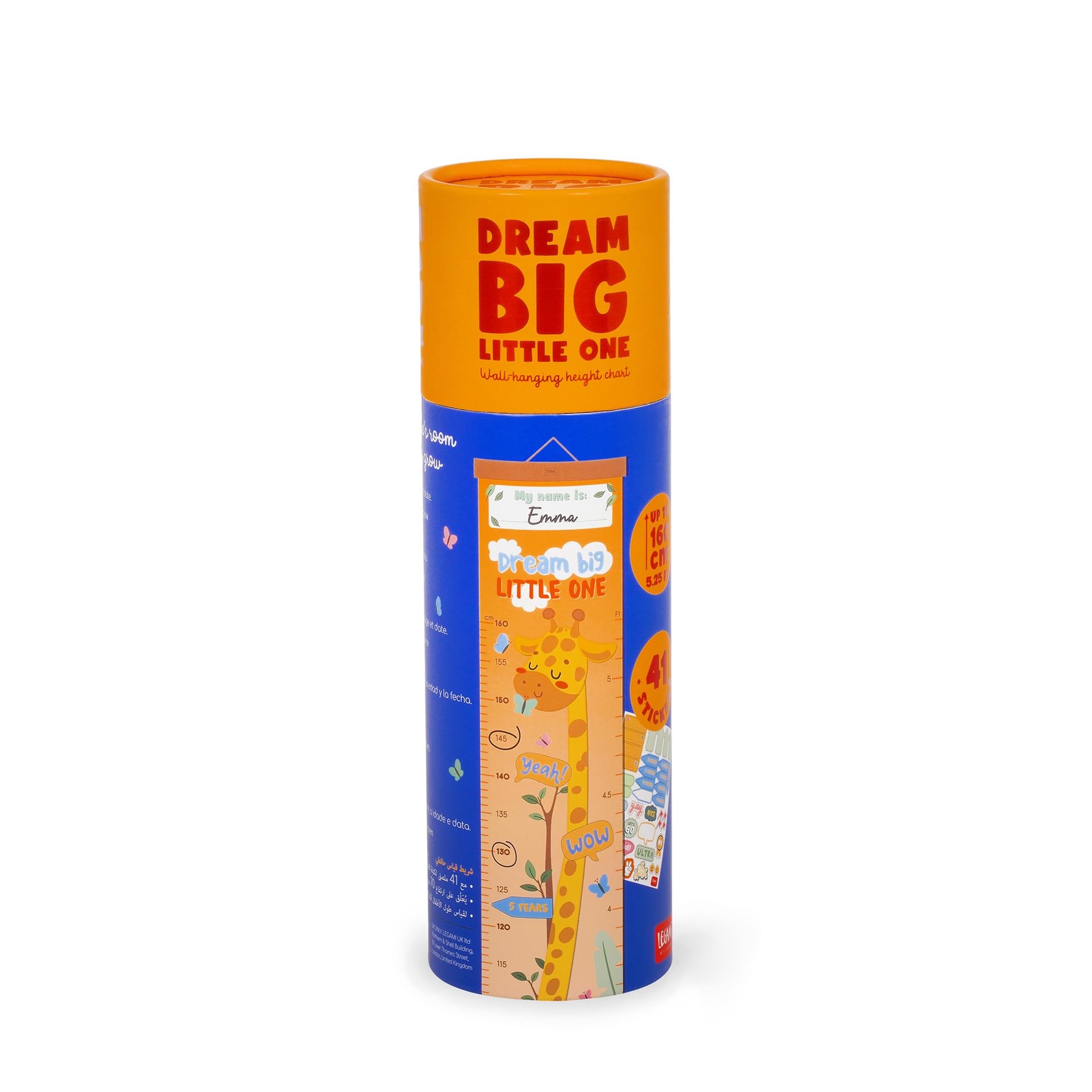 Legami Metro da Parete Dream Big Little One per Altezza Bambini 160 cm 41 Stickers Inclusi Listelli Legno Tema Giraffe