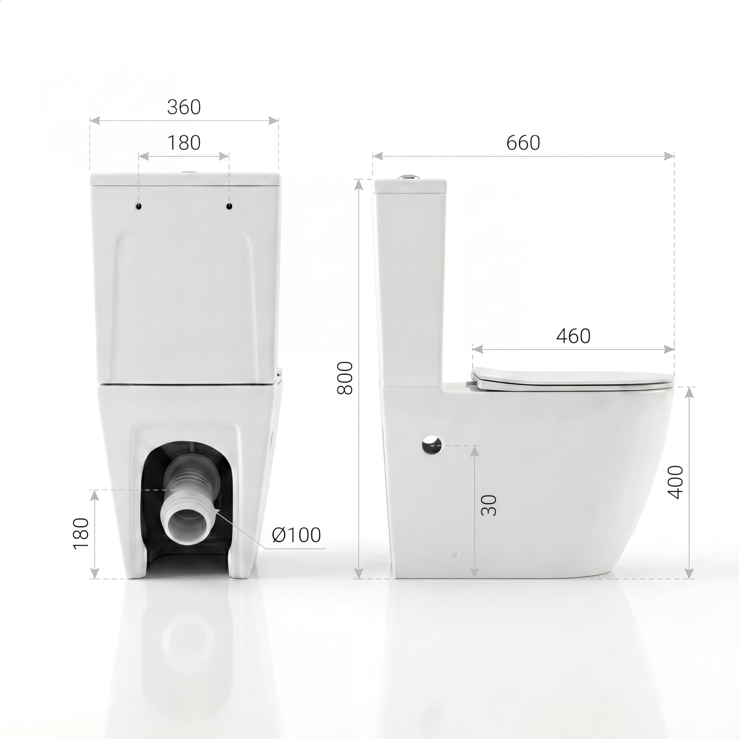LAVITA WC monoblocco con cassetta di scarico integrata RUNSON WHITE | Set completo | Coperchio WC con chiusura ammortizzata | WC in ceramica senza brida | Vaso WC | Sistema di scarico TORNADO