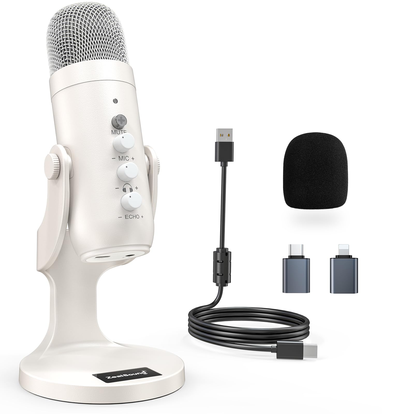 Zealsound USB Podcast Microphone with Noise Reduction, Mute, Echo & Gain, Works with PC, Mac, iPhone, Android, PS4/PS5