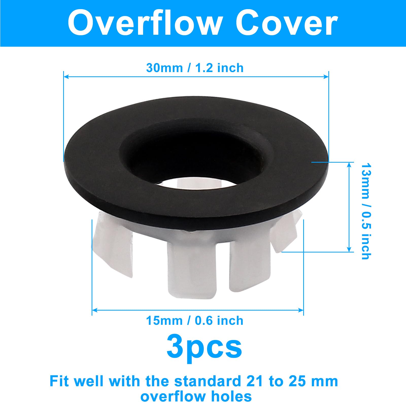 Cjueiom 3 Pcs Matte Black Sink Overflow Rings, Round Sink Overflow Drain - Image 3