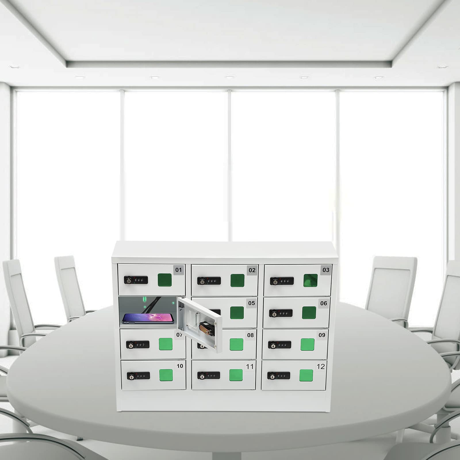 12-Slot Cell Phone Charging Cabinet with 3 in 1 Cable, QC3.0 Fast Charging & Combination Lock -Must-Have for Office & Classroom