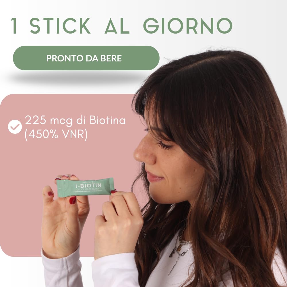 Integratore per Capelli Naturale ad alto contenuto di Biotina, Zinco e Rame per Capelli e unghie, Crescita, Volume e Forza, 30 stick in formula liquida pronti da bere I-BIOTIN