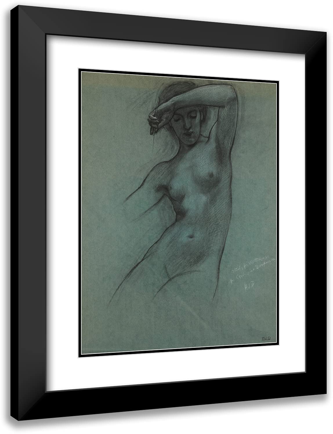 ArtDirect Herbert James Draper 19x24 Black Modern Frame and Double Matted Museum Art Print Titled - Study of a Water-Nymph for ‘Prospero Summoning Nymphs and Deities’