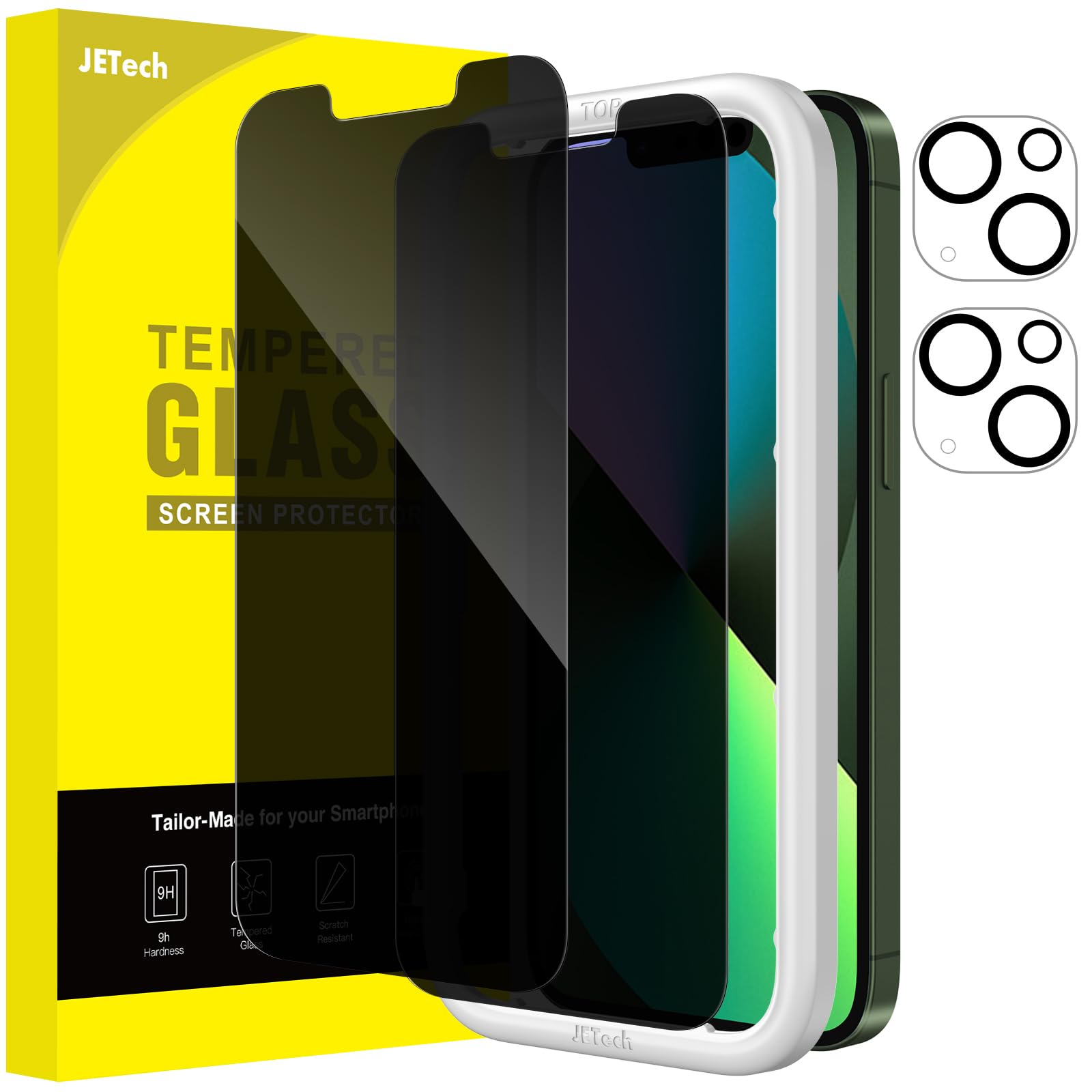 JETech Privacy Pellicola Protettiva per iPhone 13 mini 5,4 Pollici con Protezione Obiettivo Fotocamera, Anti Spy Vetro Temperato Film, Strumento di Installazione, Pacco da 2 Ciascuno