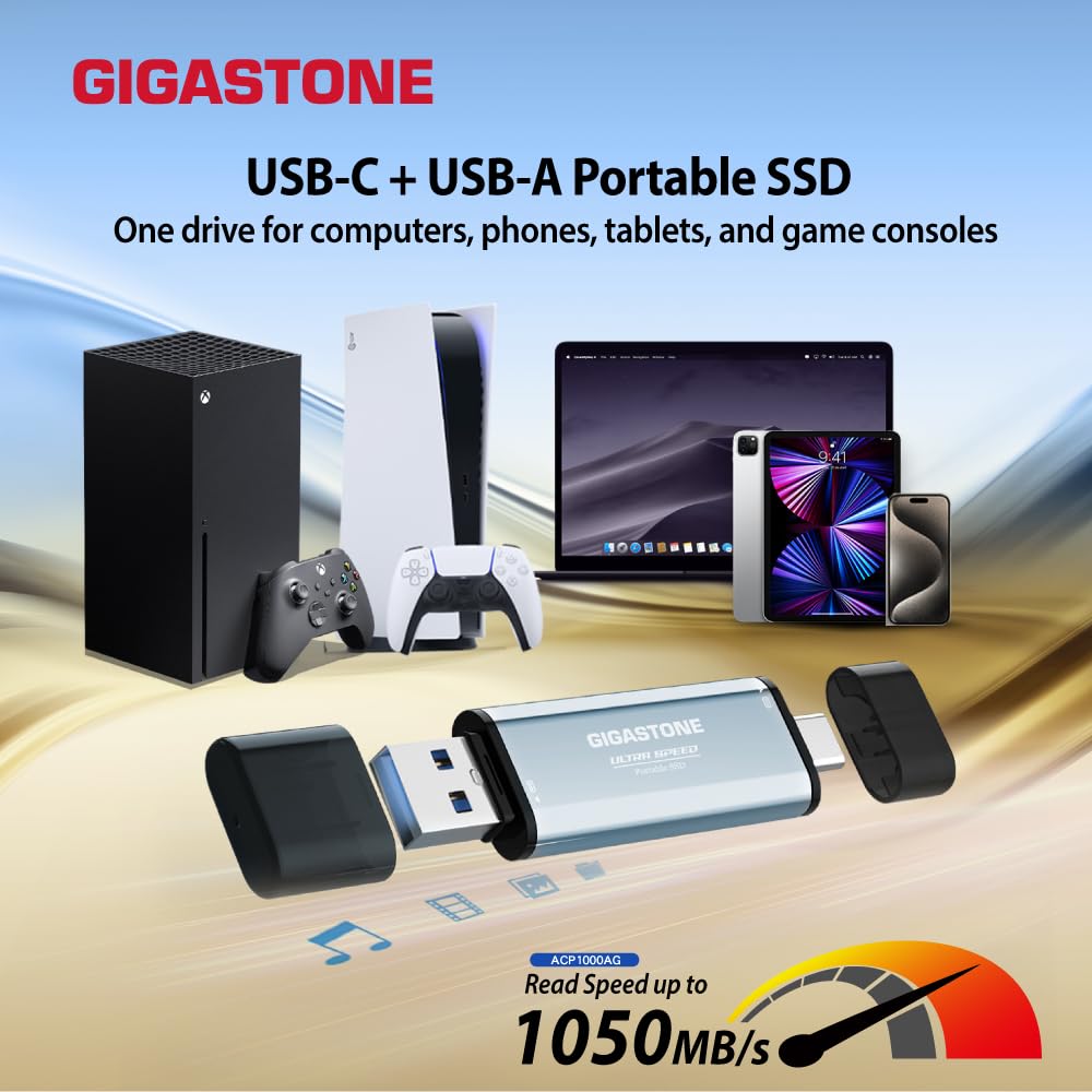 Amazon | GIGASTONE Duo Go USB-A+C 2TB 外付けSSD 1,050MB/s デュアル