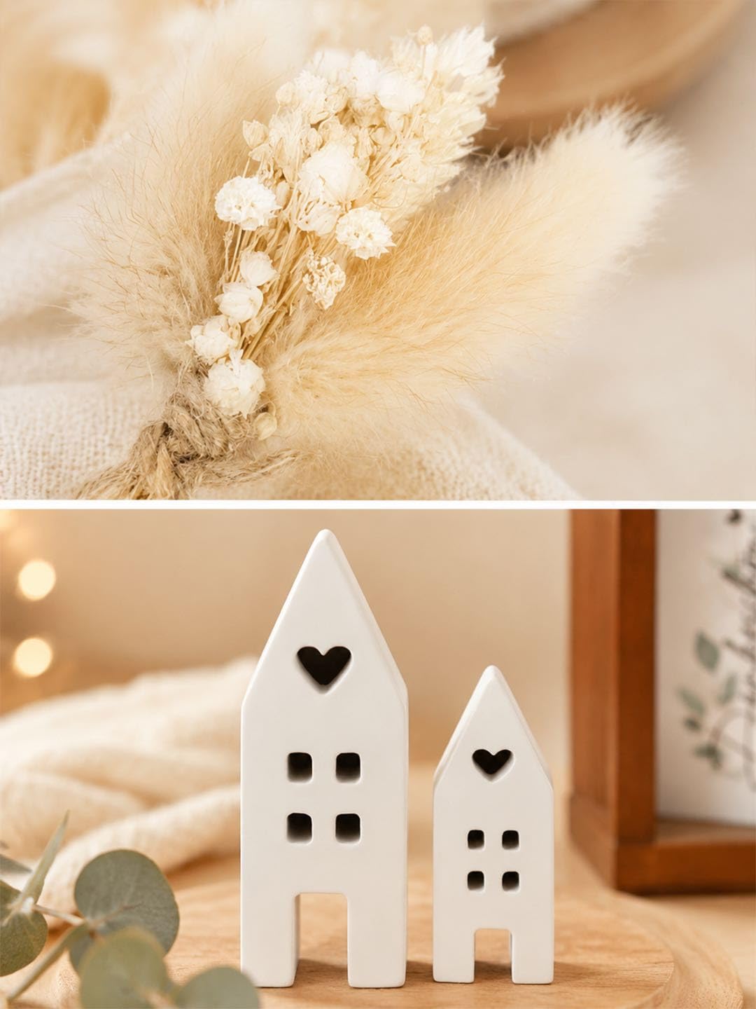 Geburtstagsgeschenk Kerze Holzbox mit Kerzenhalter und Trockenblumen | 2 Deko Häuser, Geschenk für Frauen, Geschenk für Männer