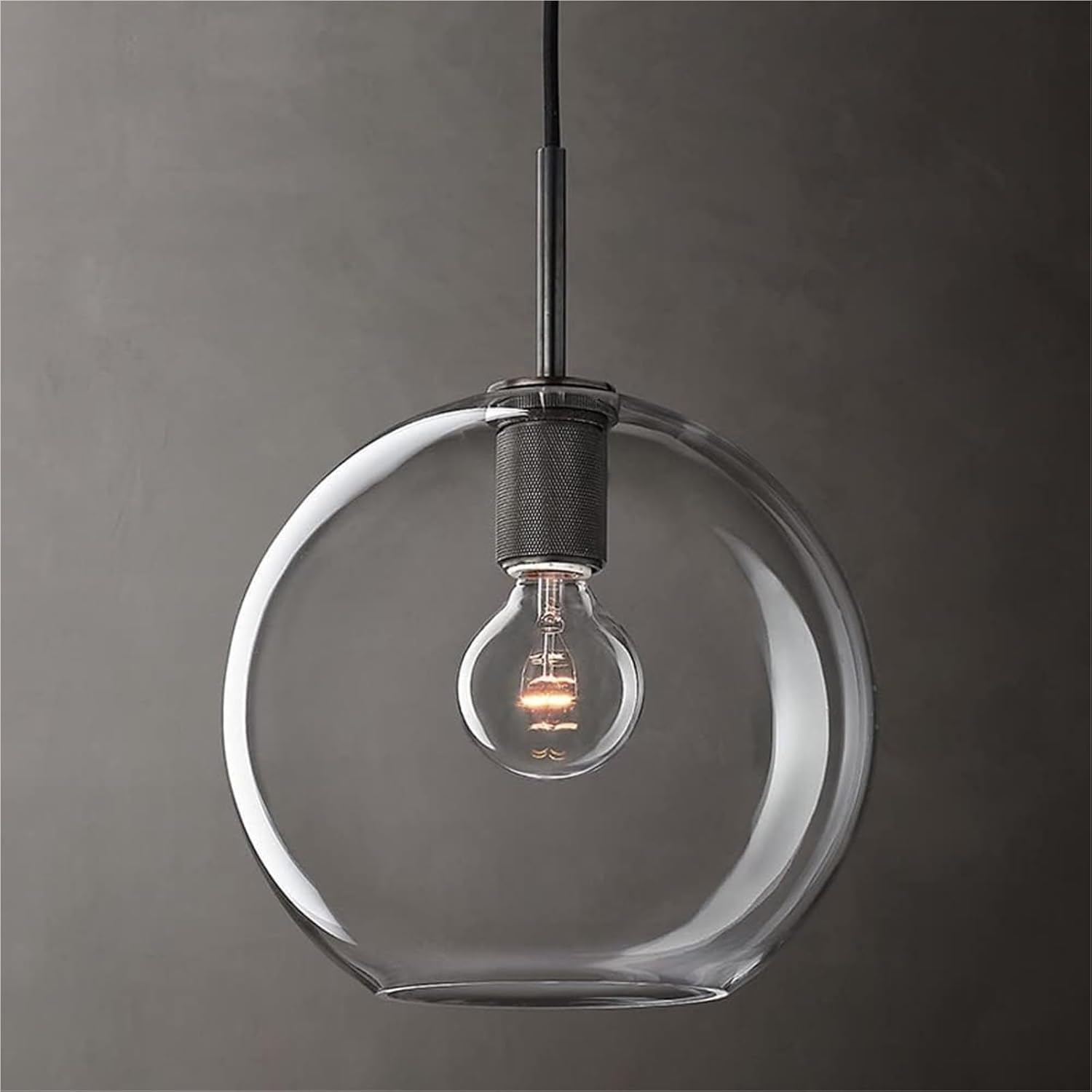Granestner Industrial Glass Pendant Lamp Vintage Drop Ceiling Light Suspension Lighting Fixture for Kitchen Island Dining Room(Black,Globe)