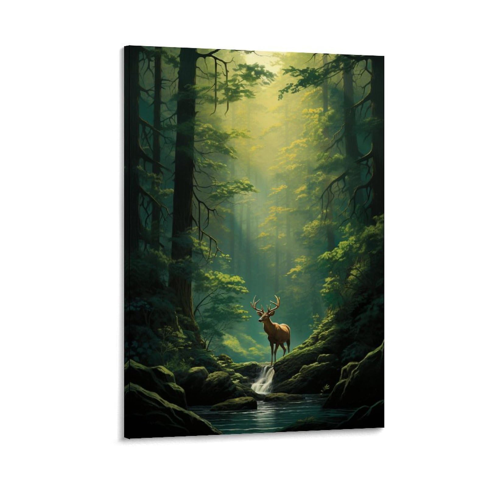 Gmukiffy Modern Deer Painting On Canvas Wall Art Abstract Forest Landscape Rustic Nature Animal Stretched And Framed Canvas Prints Artwork For Home Decorations Ready To Hang Wall Decor 08X12inch(20X30cm)