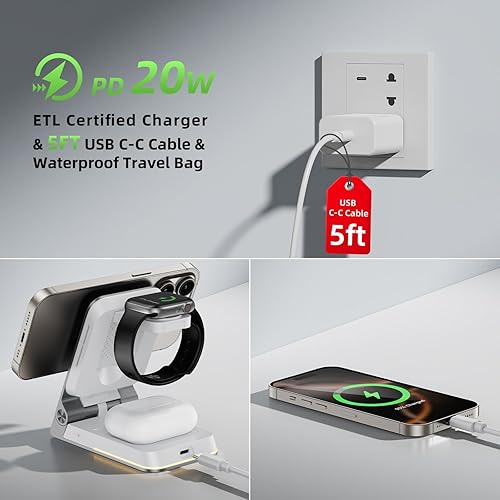 Miniatura 6 de Cargador inalámbrico plegable 3 en 1  Estación de carga inalámbrica magnética para Apple Magsafe soporte de cargador con luz, cargador de viaje