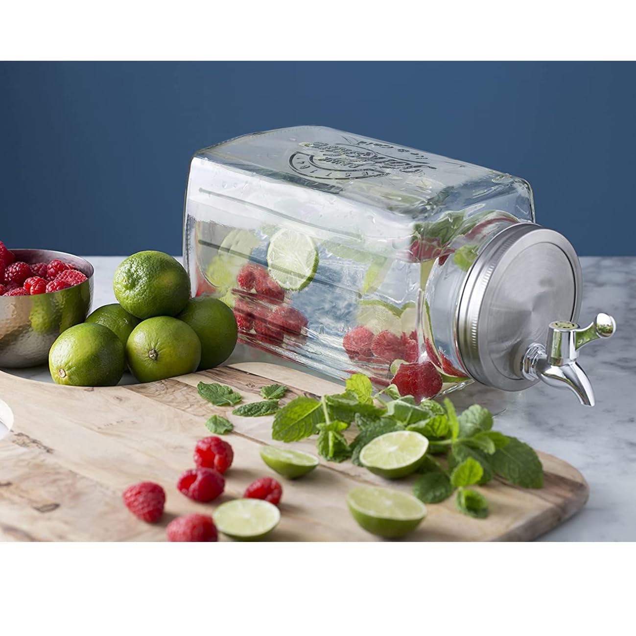 Juego de 2 Dispensador de Bebidas con Grifo 3 L, Recipiente Transparente de Cristal, Botella Bebidas de Vidrio con Tapa y Cierre Giratorio - JUANIO-