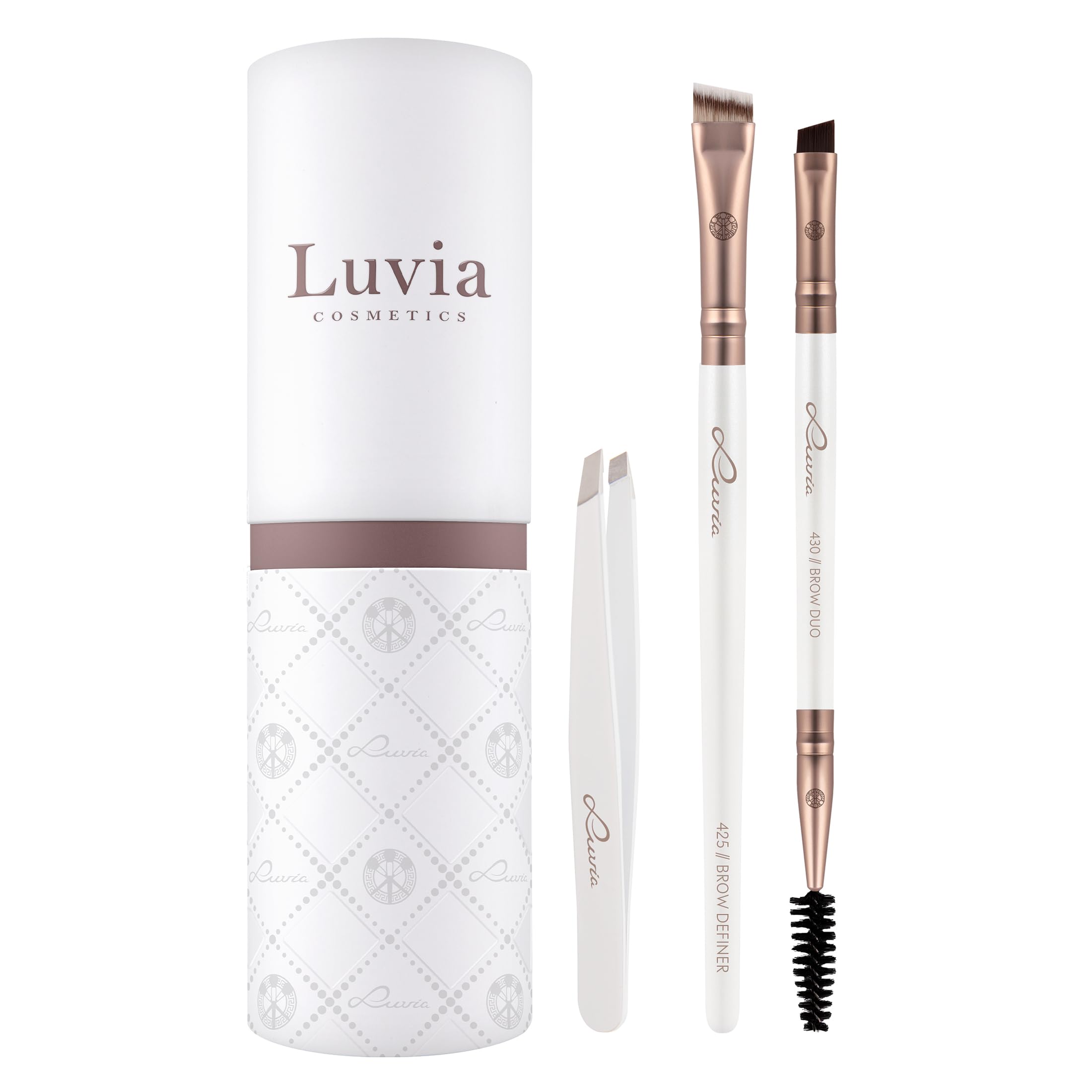 Luvia Cosmetics Perl / Coffee Augenbrauenpinsel-Set Luvia, Prime Brow Kit - Brush Set, Schminkpinsel & Pinzette, 3 Vegane Kosmetikpinsel