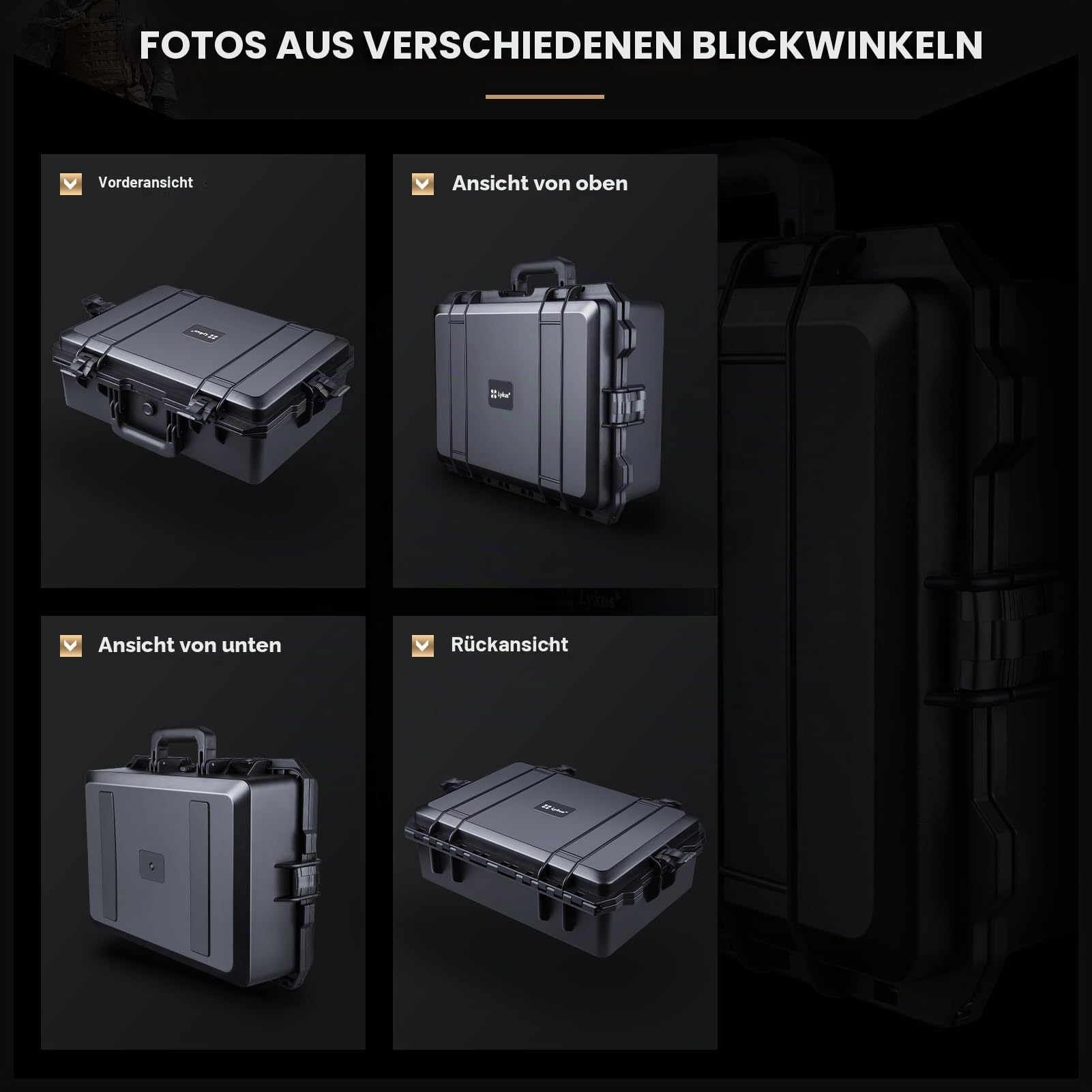 Lykus HC-5210 Großer Wasserdicht Koffer mit Schaumstoff, Innengröße 52x36x18,5 cm, geeignet für elektronische Ausrüstung und mehr