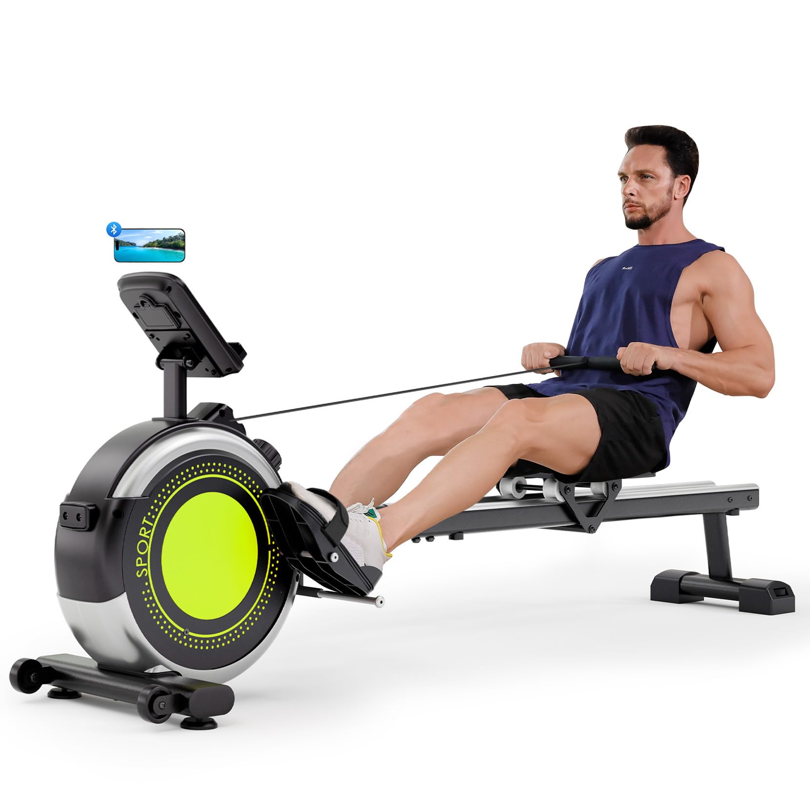 Dripex Rudergerät für Zuhause, Rudergeräte mit 16 Widerstandsstufen | Leises Magnetisches Rudergerät, Maximale Tragfähigkeit 160KG, langlebige Gleitschiene, Bluetooth App unterstützt, LCD Monitor