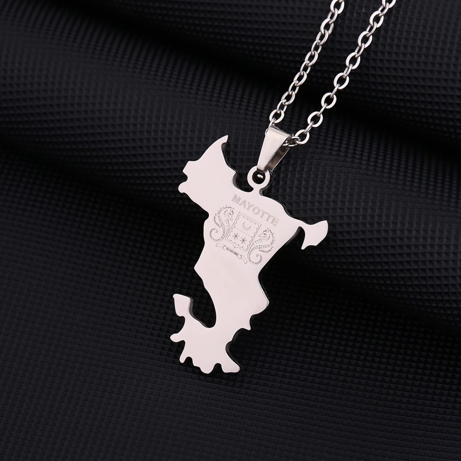 Collier Pendentif Carte Mayotte FENGJIAREN - Style Ethnique, Chaîne Fine 45/60 Cm, Métal Poli, Pour Femme/homme