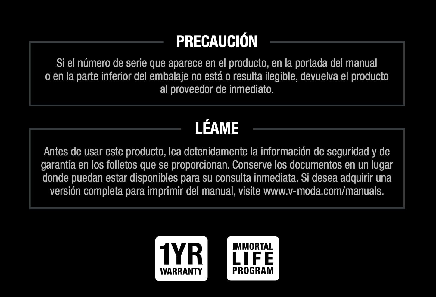 V-MODA 1-Year Warranty and Immortal Life Program