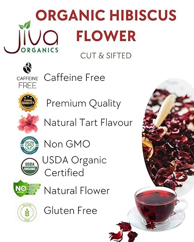 Miniatura 3 de Flores orgánicas de hibisco de 1 libra a granel, 100% puras, cortadas y tamizadas, sin gluten, sin OMG, no irradiadas, sin cafeína, perfectas para