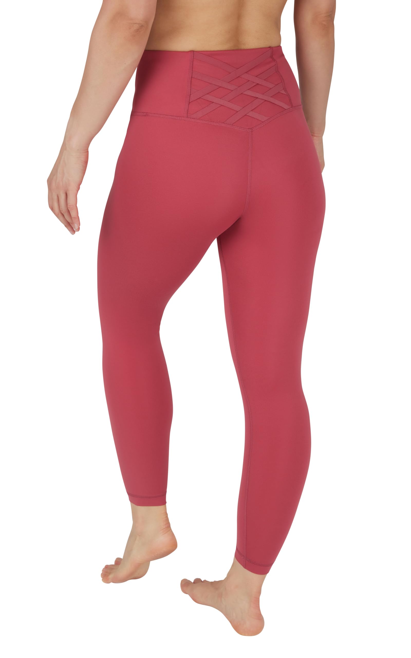 Yogalicious Women's Earth Red High Waist Ankle Legging Squat Proof Criss Cross V-Back Pant, Large