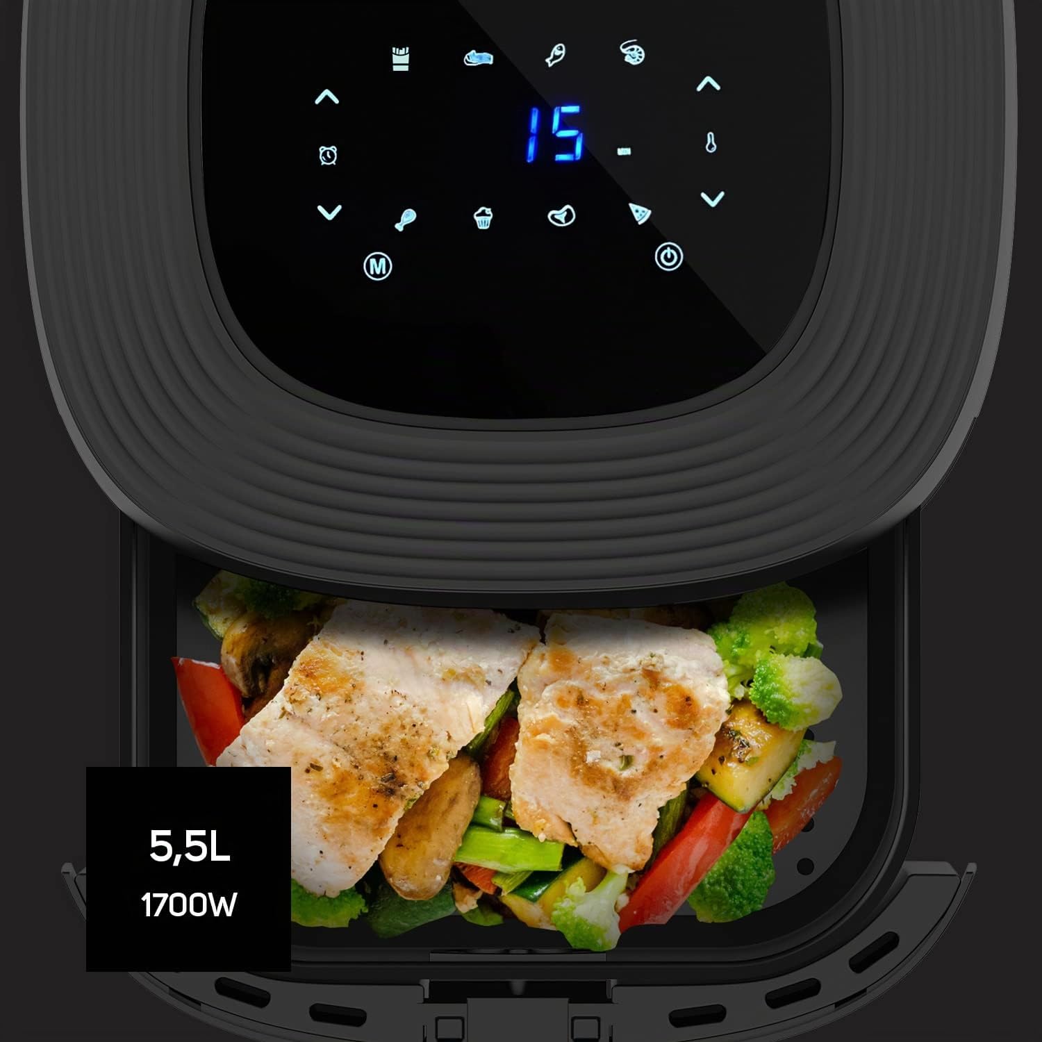Taurus Air Fry Digital 6S - Freidora de aire, 1700W, 5.5L capacidad, 8 programas, hasta 200ºC, temporizador 60 min, digital, 6/7 raciones, piezas desmontables aptas lavavajillas, libre BPA y PFOA