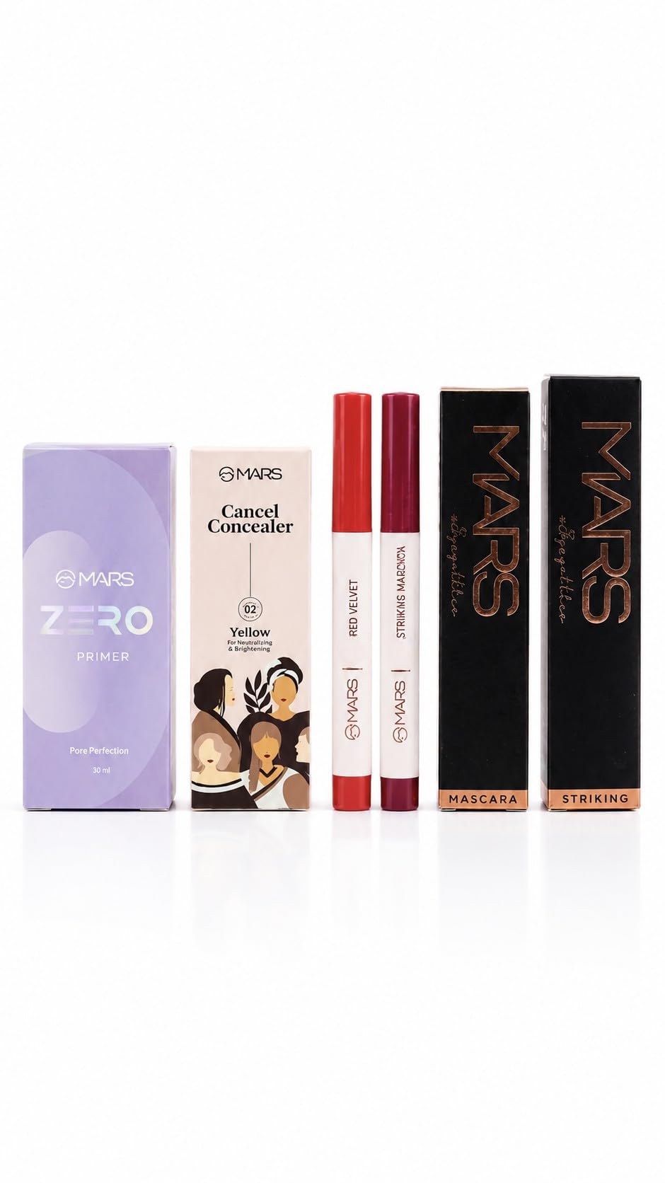 Mass Beauty Mars Professional 5-Step Makeup Glow Kit - includes Zero Pore Primer (25ml), Cancel Concealer (Yellow), Fabulous Mascara, Eye-Can-Stick Eyeliner, and Red Velvet Matte & Striking Megenta Lipstick - Full Face Cosmetic Combo for Women & Girls-image-24