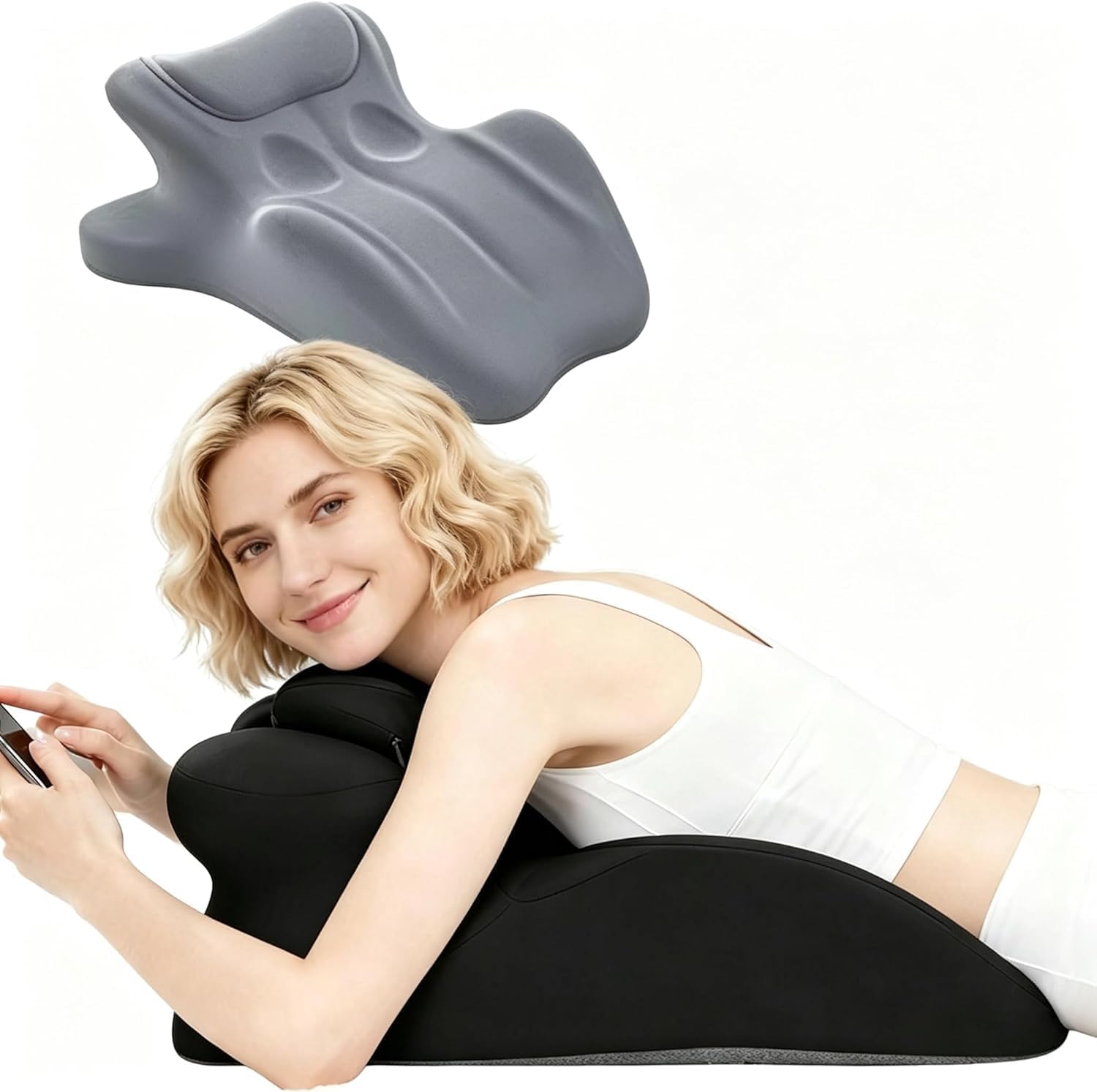 MOLERFO Ergonomic 27° Memory Foam Wedge Pillow for Back and Shoulder Support, Reduces Arm Pressure, Comfortable Support Cushion for Lounging, Reading, Watching TV, and Relaxation (Black) (Grey)