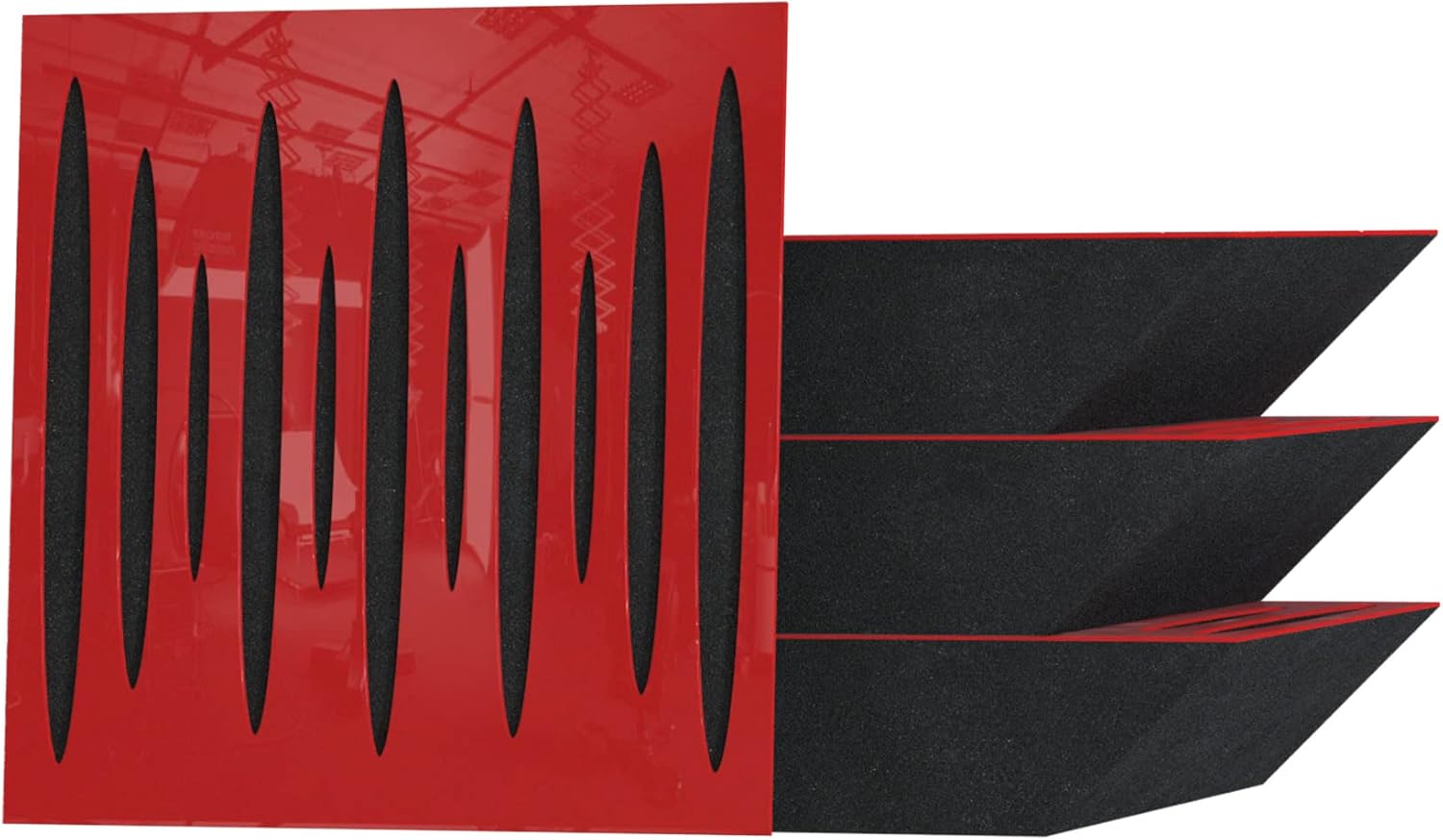 (4 Pack) — Sound Absorption-Diffuse Corner Bass Trap «Pulse» | 19.7''x19.7''x4'' | Absorption - Diffusion - Reflection | Red glossy (plastic)
