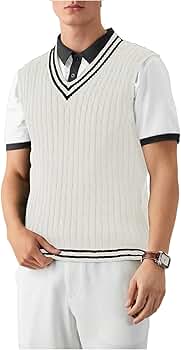 SOLY HUX Men's Striped Cable Knit Sweater Vest V Neck Sleeveless