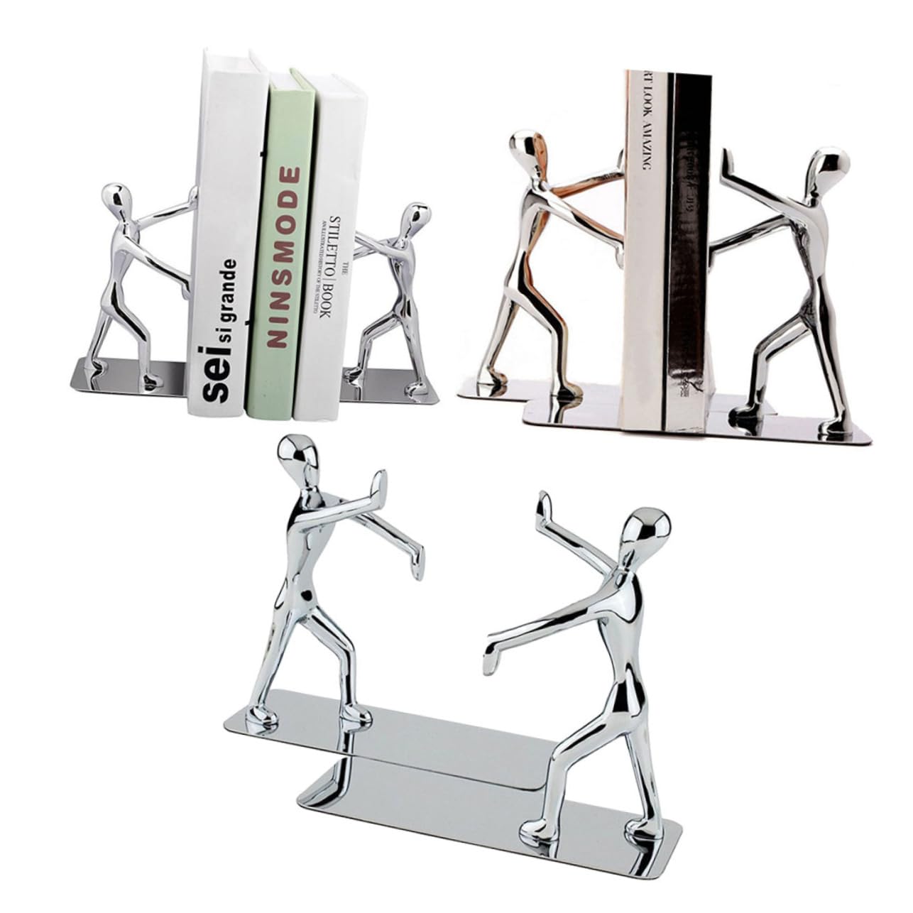 Buchstützen aus Metall in Kung Fu Form, 2 Stück, Silber