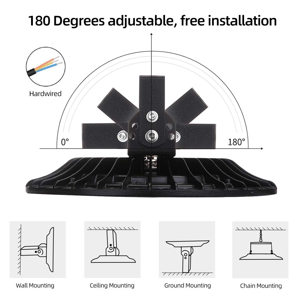 Sararoom UFO Lámpara Industrial 5×100W, 8000LM Foco LED Exterior IP65 de Alta Bahía 6500K Blanco Frío, Luz de Seguridad para Almacén, Garaje, Fábrica, Sótano