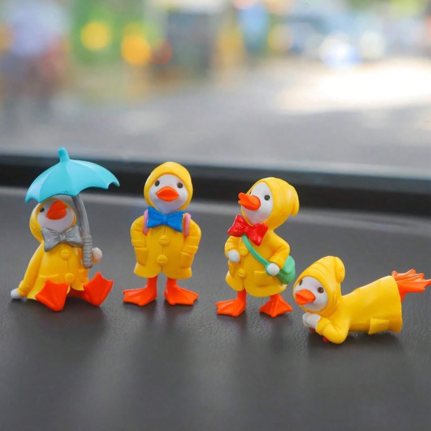 ascension Set of 4 Pcs Cartoon Duck Miniature Set Miniatures Decoration Gifts for Home Decor, Indoor Or Outdoor Garden, Car Dashboard, Office Desk & Decoration