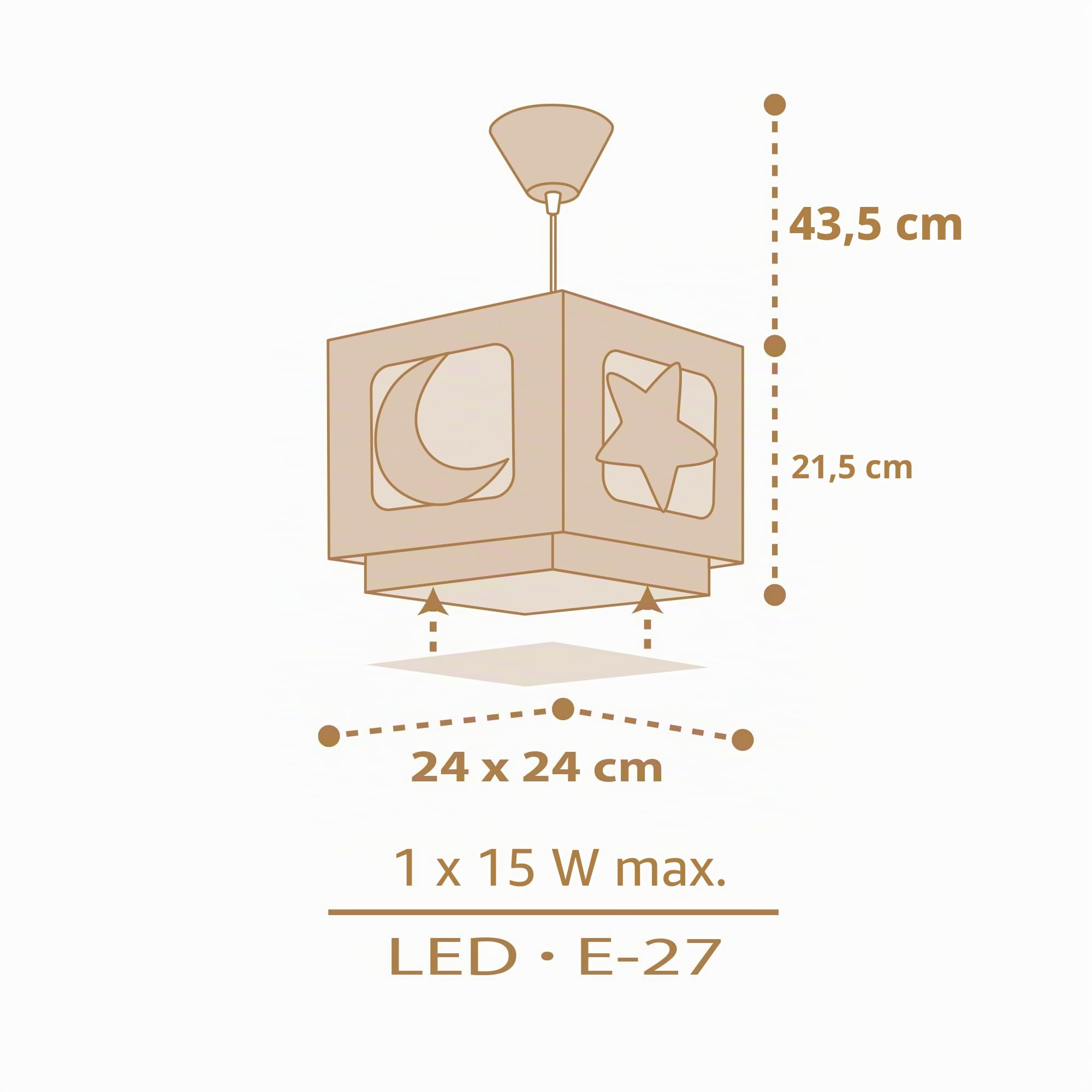 Lampada da soffitto a sospensione per bambini Dalber Moonlight, luna e stelle, beige chiaro di luna, 63232MB, E27, lampade per bambini, maschietti, femminucce e neonati.