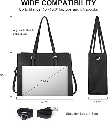 Miniatura 2 de Bolsa para portátil para mujer de piel sintética de 156 pulgadas bolsa de hombro de gran capacidad bolso de mano para trabajo negocios oficina viajes