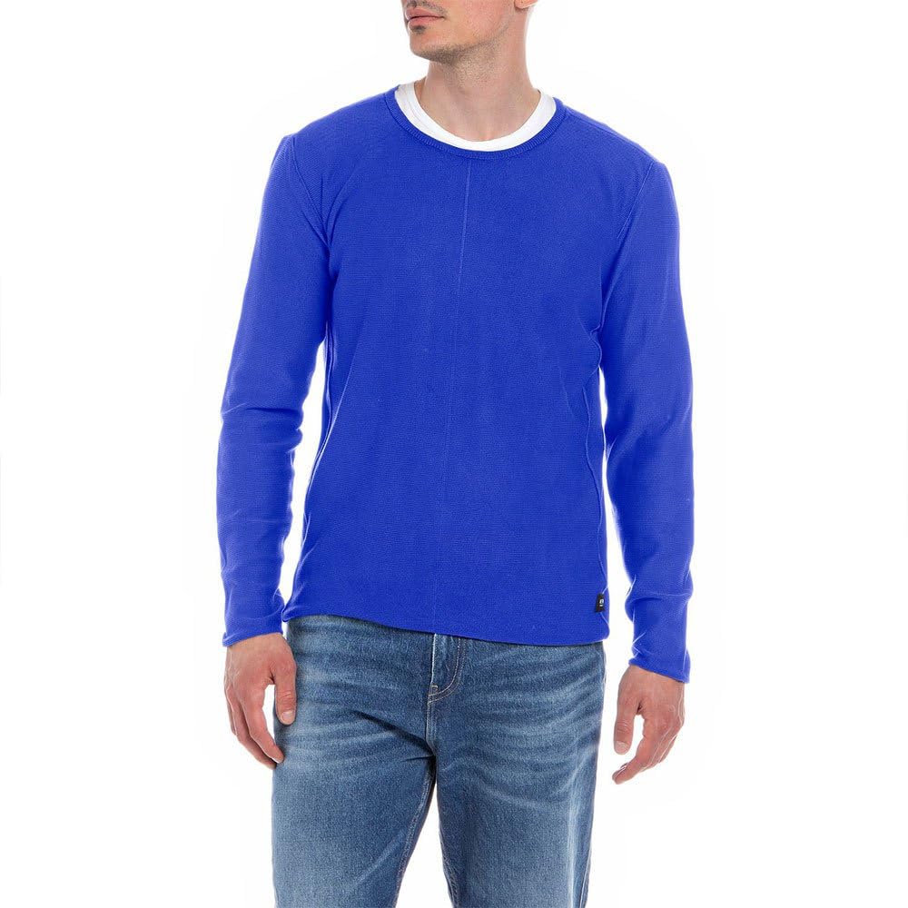 Replay Men's Knitted Round Neck Sweater, Royal 185 (Blue), L