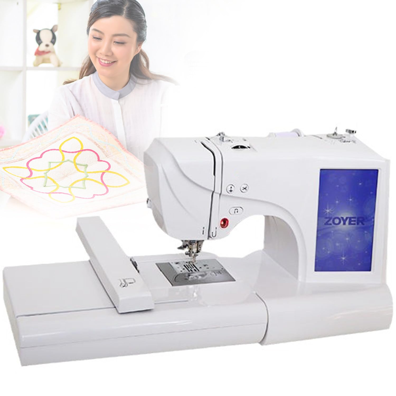 Qiang Máquina De Coser Automática Máquina Bordar Eléctrica 96 Diseños Incorporados con área Bordado 4"X9.2" Y Pantalla Táctil LCD,8 Patrones Digitales Y 10 Bordes Patrón,Costura Fácil