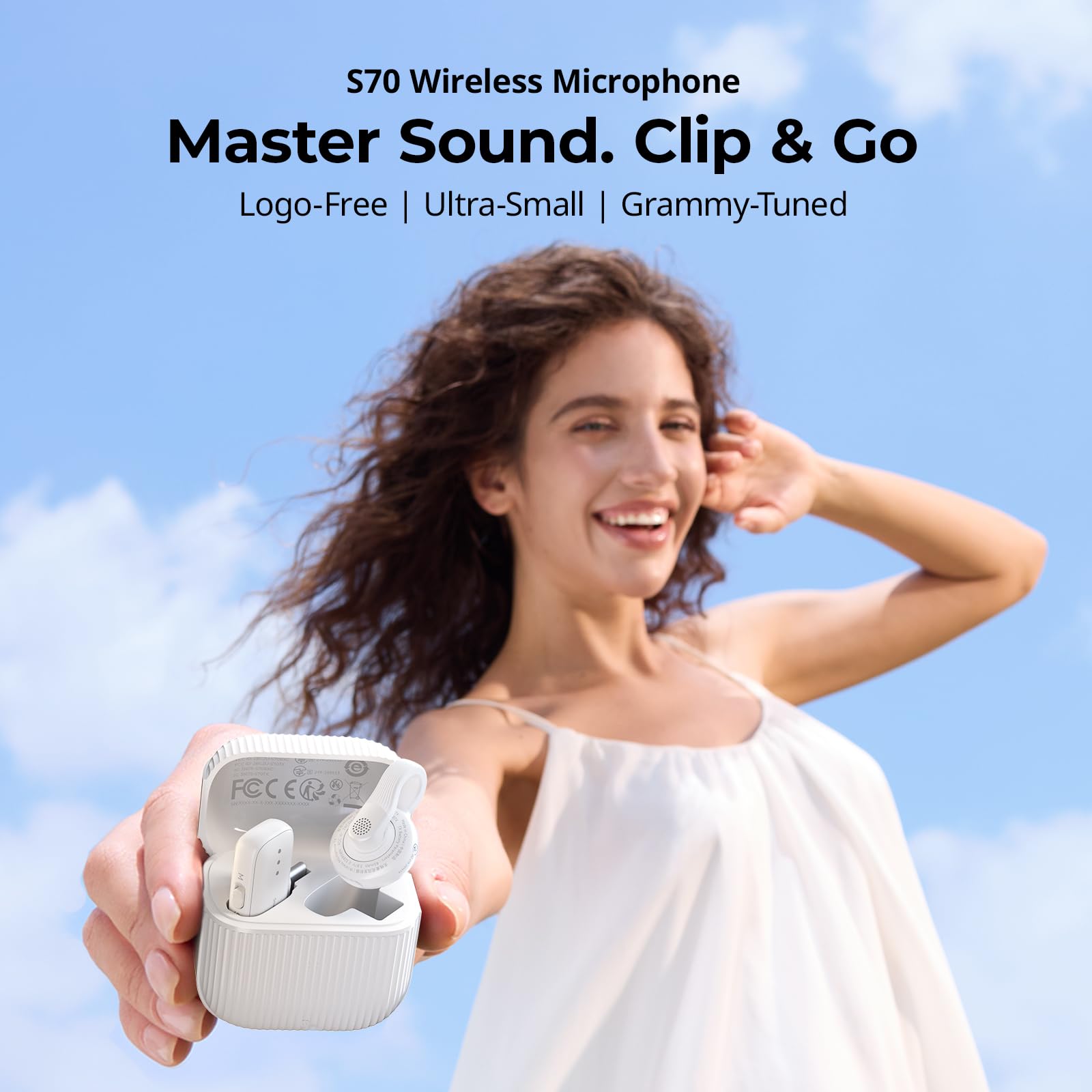 SMALLRIG Microfono Wireless S70-C1 (1 Trasmettitore + 1 Ricevitore + Custodia di Ricarica), compatto USB-C per Smartphone Android/Fotocamere/Action camera, 20 Ore di Autonomia, Bianco - 5719