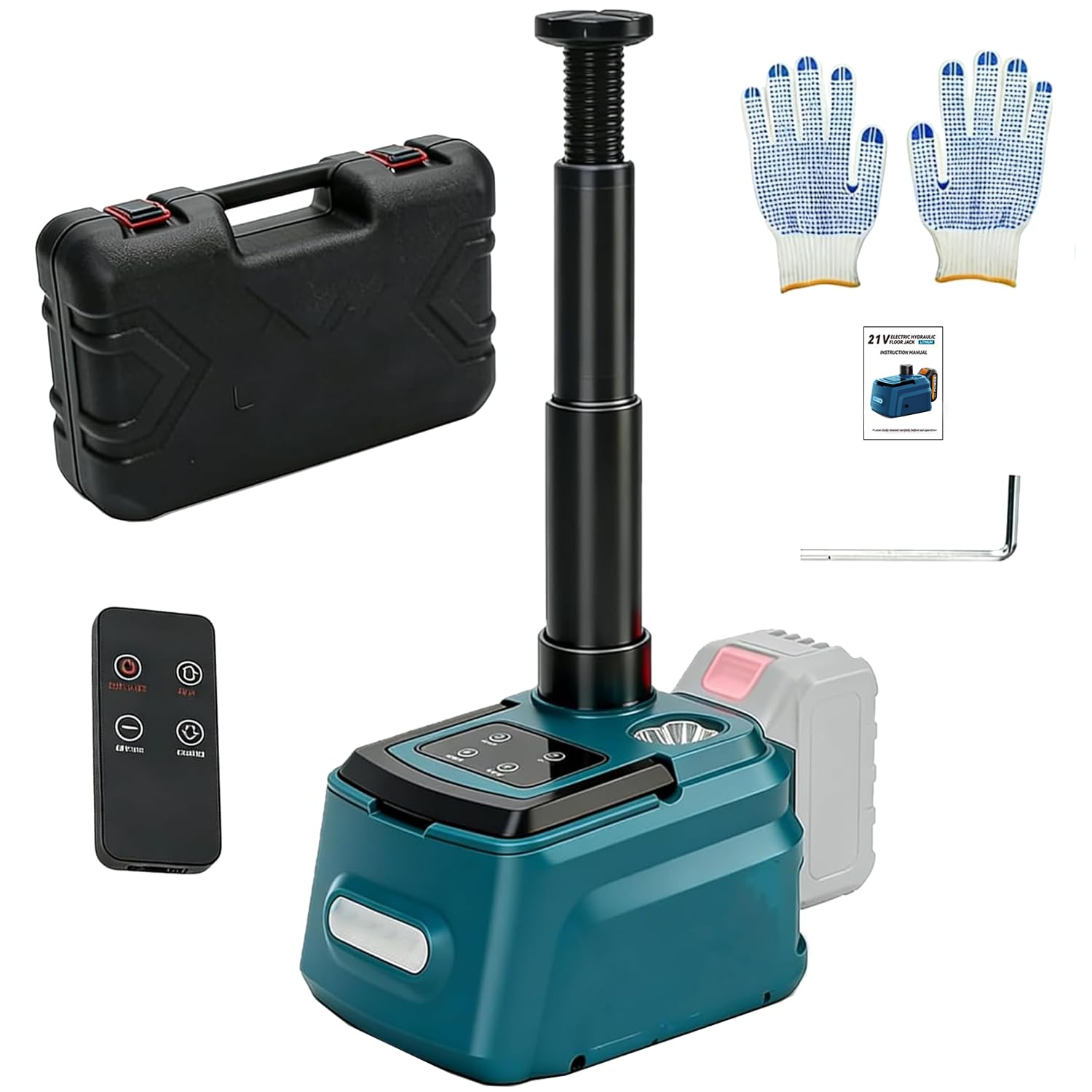 Gato hidráulico eléctrico 5T para batería Makita 18 V-21 V, gato hidráulico portátil inalámbrico con luz LED, altura de elevación de 155 – 450 mm, perfecto para coches, SUV, camiones, coches, cambio