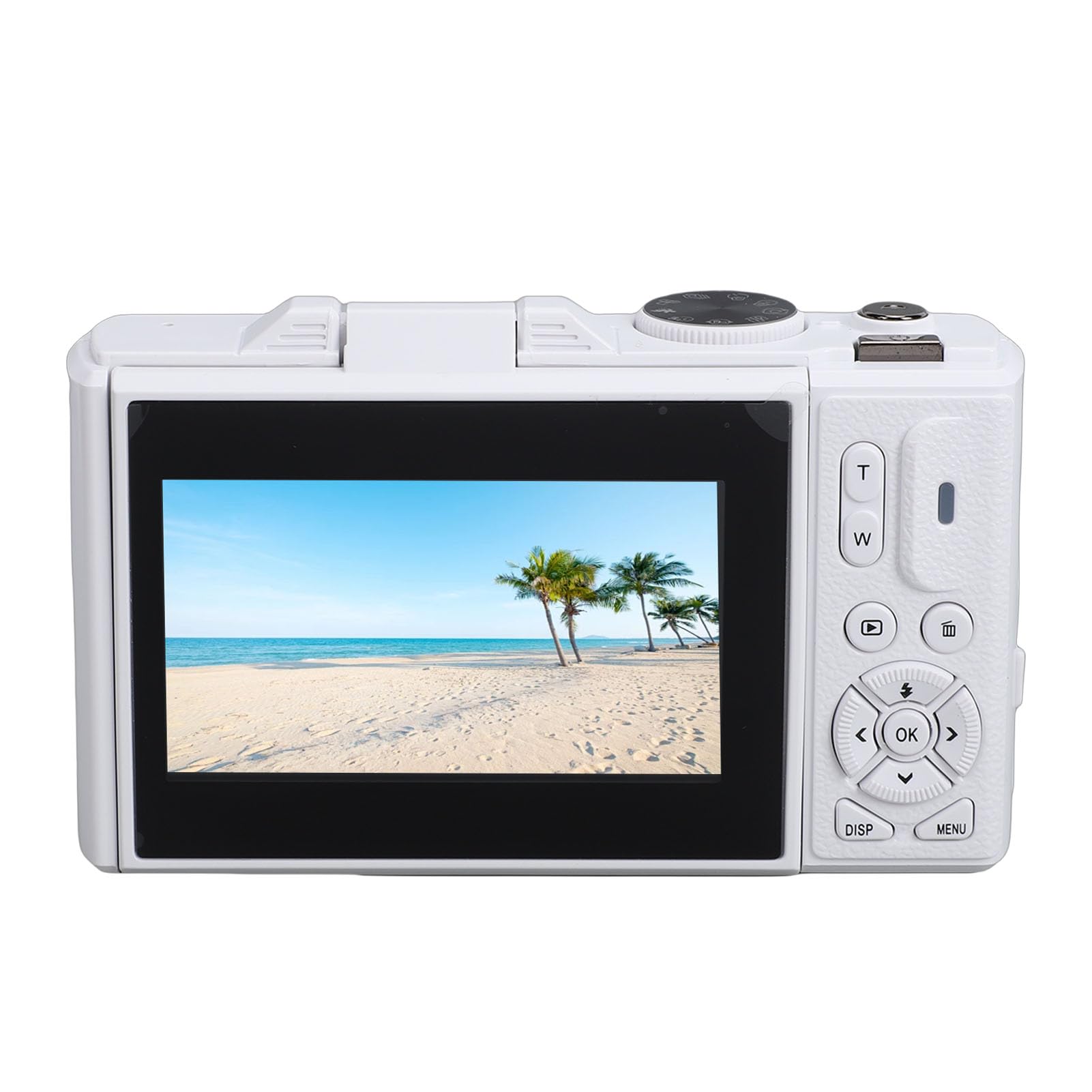 Tangxi Fotocamera Mirrorless 5K, Fotocamera Digitale da 75MP con Zoom Ottico 18X Messa a Fuoco Automatica, per Vlogging con Rilevamento Sorriso Antivibrazioni e Supporto Flip (WHITE)