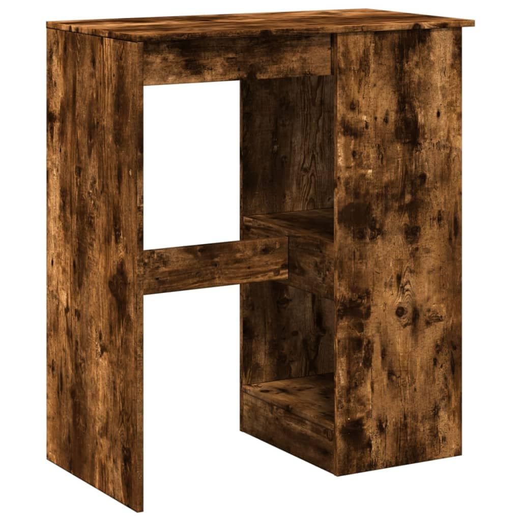 Stół barowy z regałem, dąb wędzony, 90 x 47,5 x 103,5 cm, materiał drewnopochodny, zintegrowany uchwyt na wino, uniwersalny stół kuchenny do jadalni