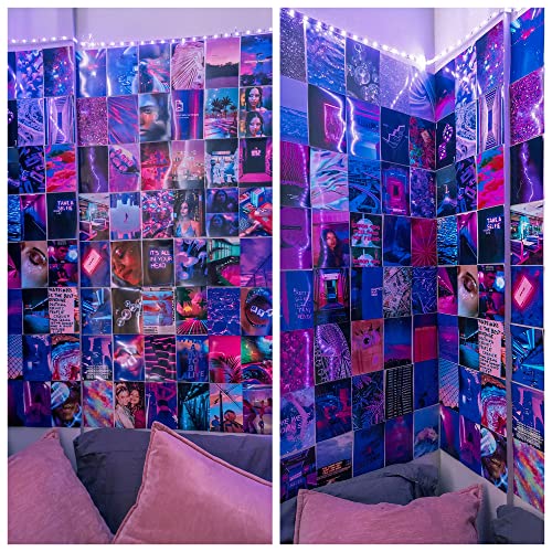 Image of Paper9store Pack Of 50 Aesthetic Wall Collage Kit - 4?6 Inches Self Adhesive Wall Posters For Bedroom, Living Room, Office A6 Size (Purple)