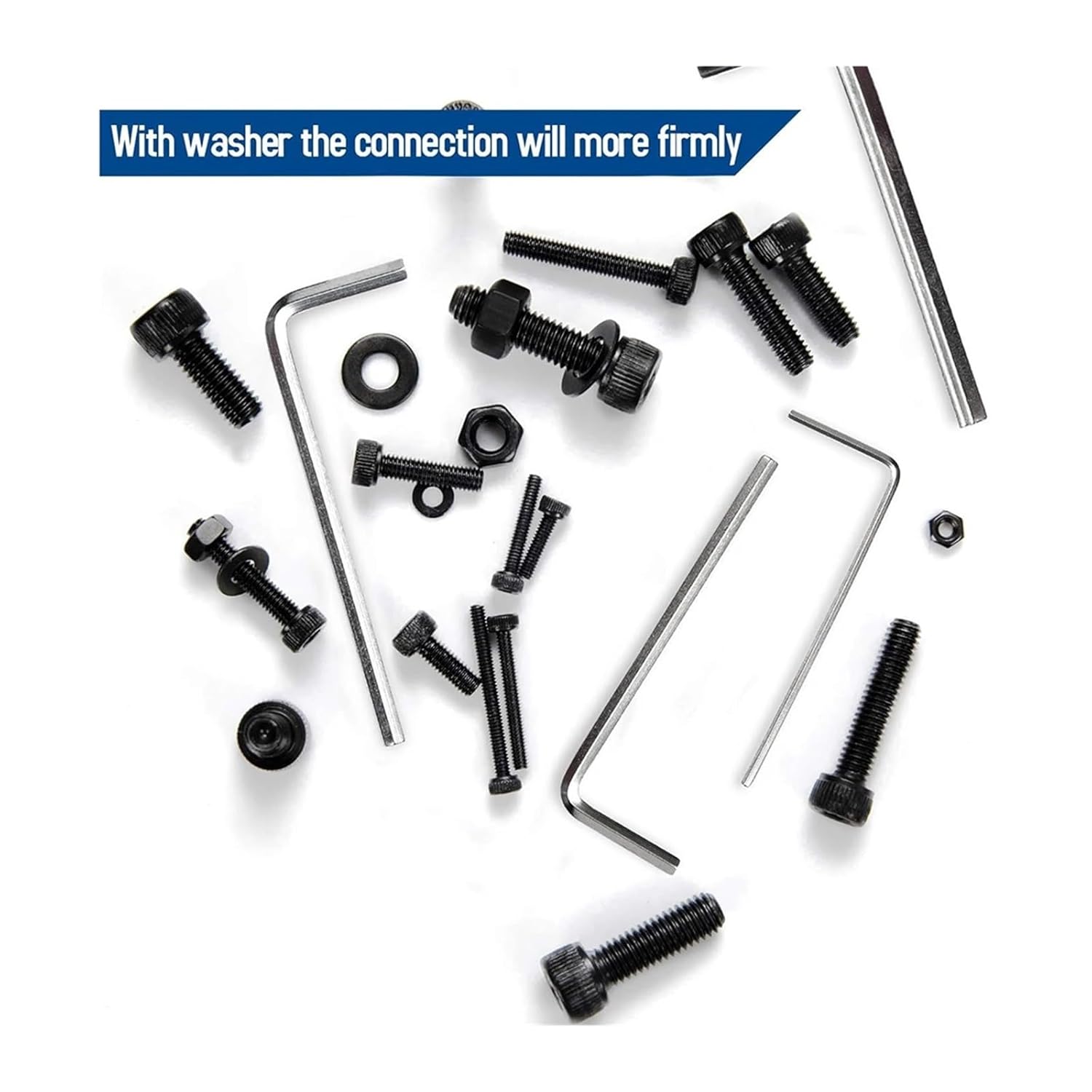 Compatible for 1060pcs M2 M3 M4 M5 Hex Socket Screw Set Carbon Steel Flat Round Cap Head Screws Bolts(Flat)