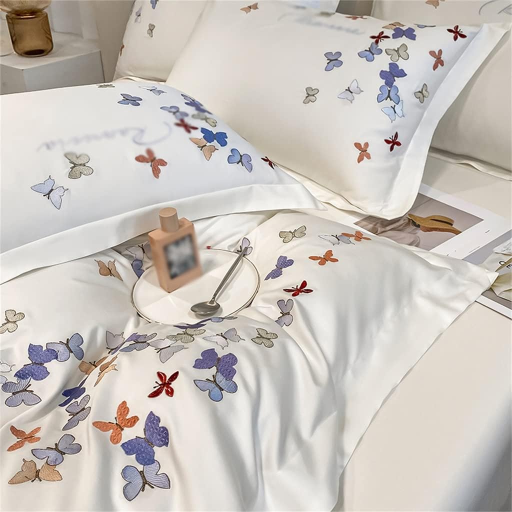 Soft Comfortable Cotton Bedding Embroidered Cotton Duvet Cover Flat Mounted Sheet Pillowcase (Color : D, Size : 200 * 230cm)