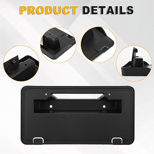 Miniatura 10 de Soporte de marco de matrícula para parachoques delantero compatible con Ford F150 2021 2022 3.3L 5.0L, kit de montaje de marco de matrícula negro,